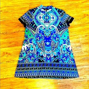 Melissa Paige Blue and Green Patterned Blouse/Mini Dress